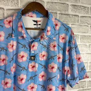 Eagle Six Gear Sky Blue AR Floral Performance Golf Polo Mens XL Stretch